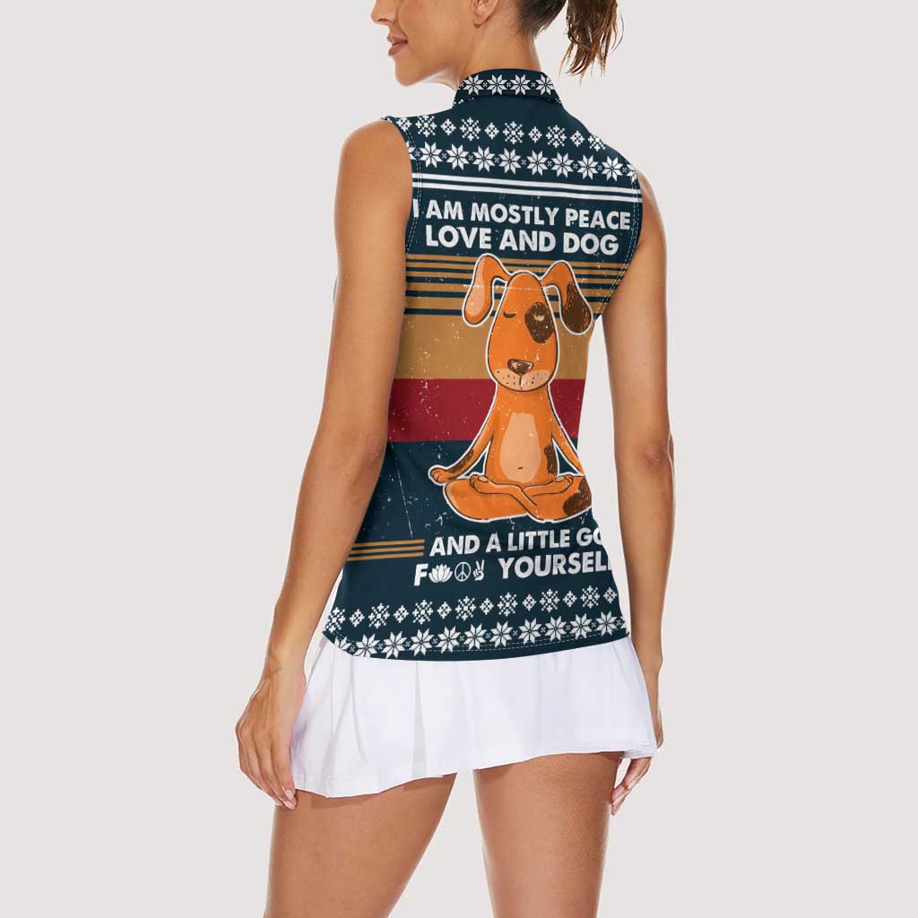 Peace Love And Dog Christmas Women Sleeveless Polo Shirt Xmas Holiday Patterns - Wonder Print Shop