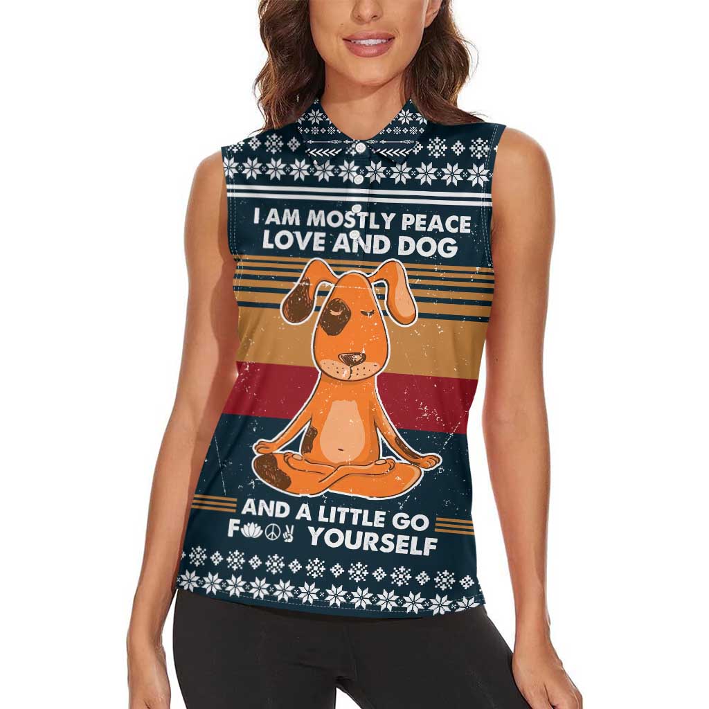 Peace Love And Dog Christmas Women Sleeveless Polo Shirt Xmas Holiday Patterns - Wonder Print Shop