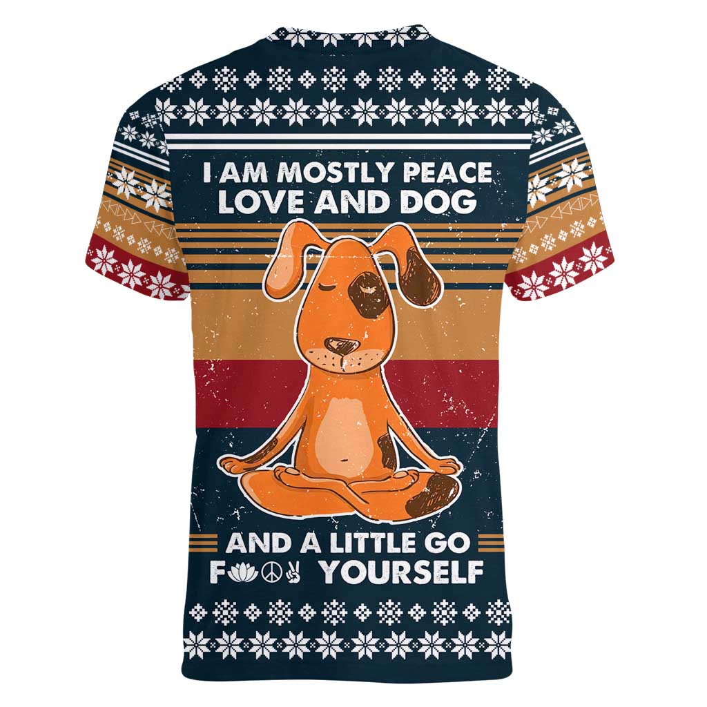 Peace Love And Dog Christmas Women V-Neck T-Shirt Xmas Holiday Patterns - Wonder Print Shop
