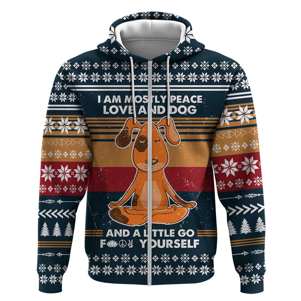 Peace Love And Dog Christmas Zip Hoodie Xmas Holiday Patterns - Wonder Print Shop