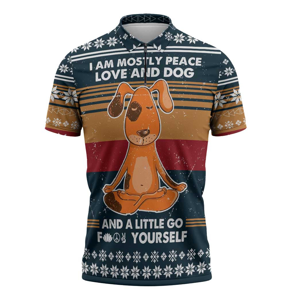 Peace Love And Dog Christmas Zipper Polo Shirt Xmas Holiday Patterns - Wonder Print Shop