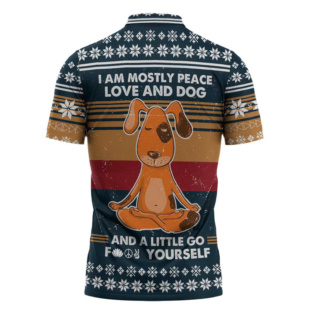 Peace Love And Dog Christmas Zipper Polo Shirt Xmas Holiday Patterns - Wonder Print Shop