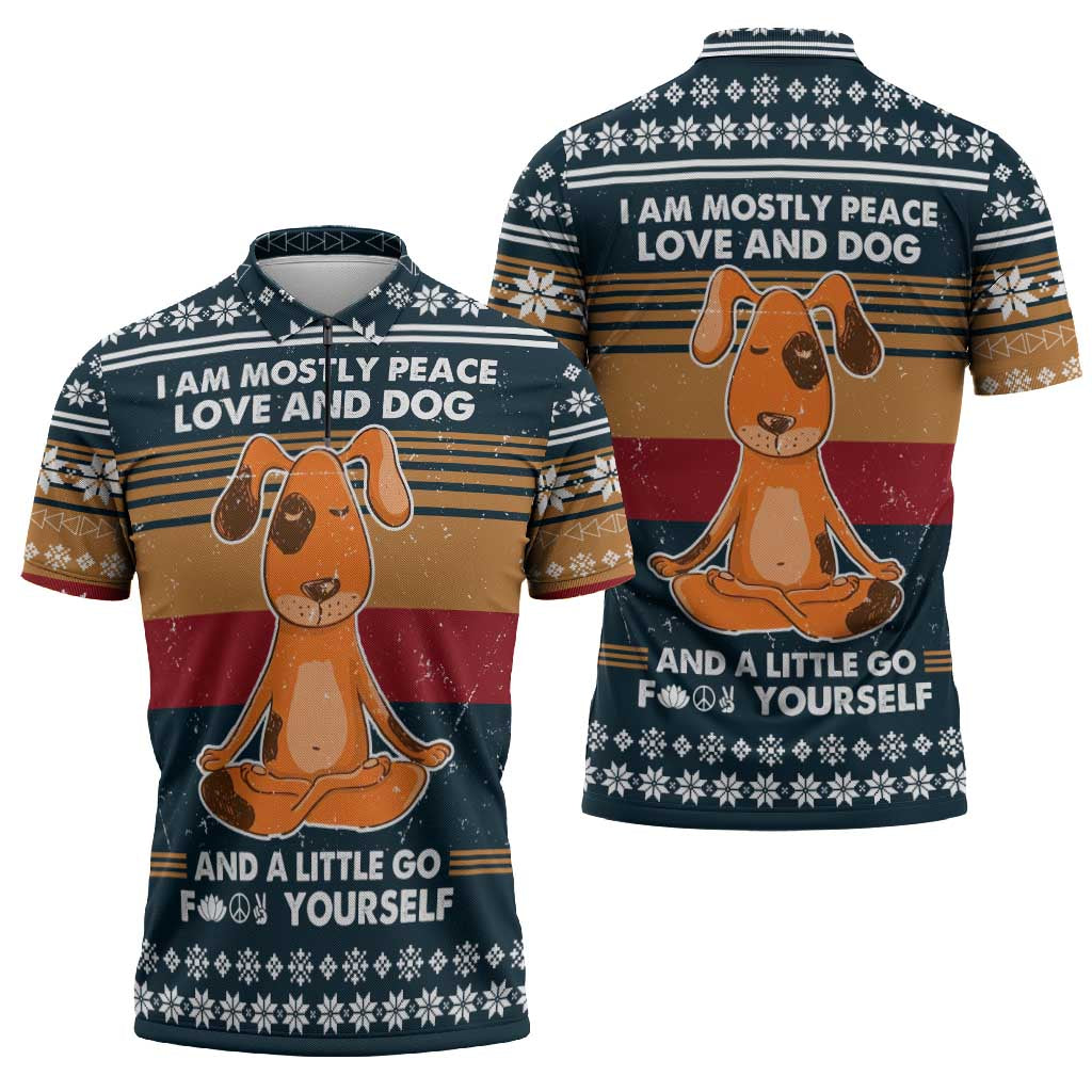 Peace Love And Dog Christmas Zipper Polo Shirt Xmas Holiday Patterns - Wonder Print Shop