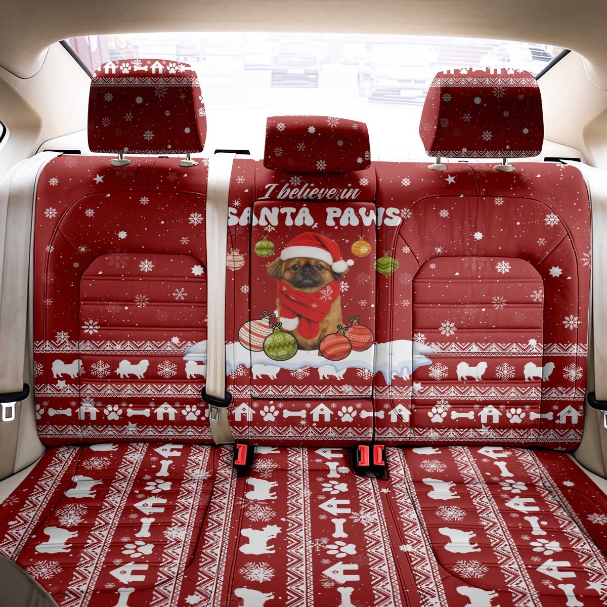Pekingese Dog I Believe In Santa Paws Christmas Back Car Seat Cover Xmas Holiday Patterns - Wonder Print Shop