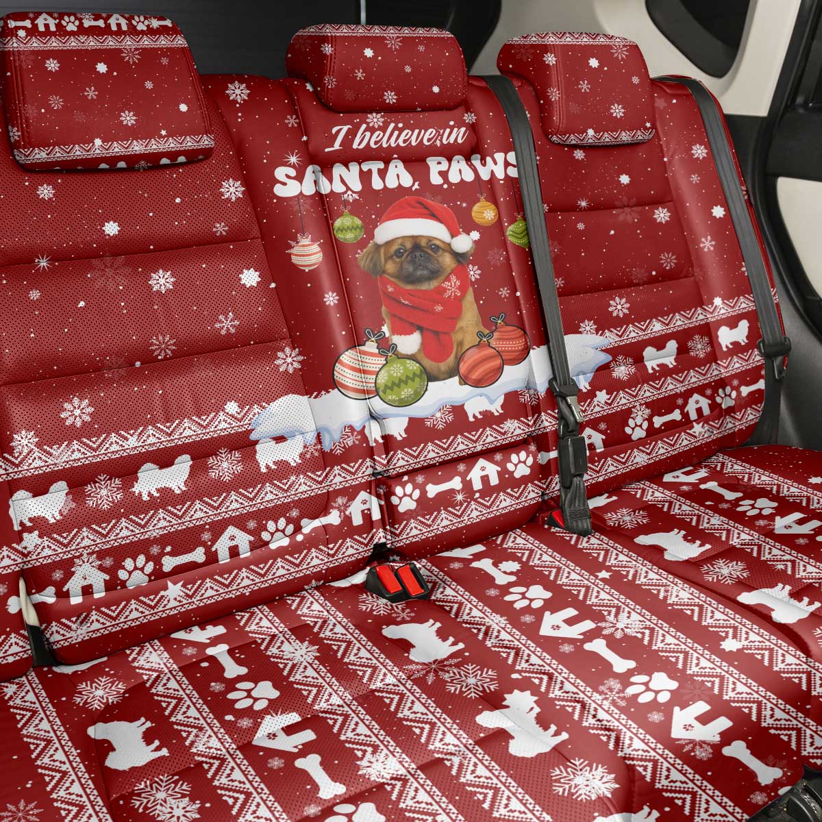 Pekingese Dog I Believe In Santa Paws Christmas Back Car Seat Cover Xmas Holiday Patterns - Wonder Print Shop