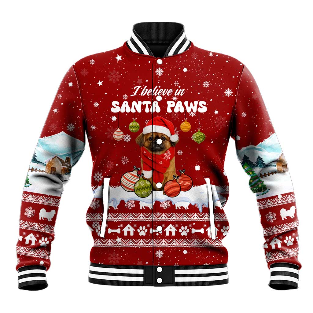 Pekingese Dog I Believe In Santa Paws Christmas Baseball Jacket Xmas Holiday Patterns - Wonder Print Shop