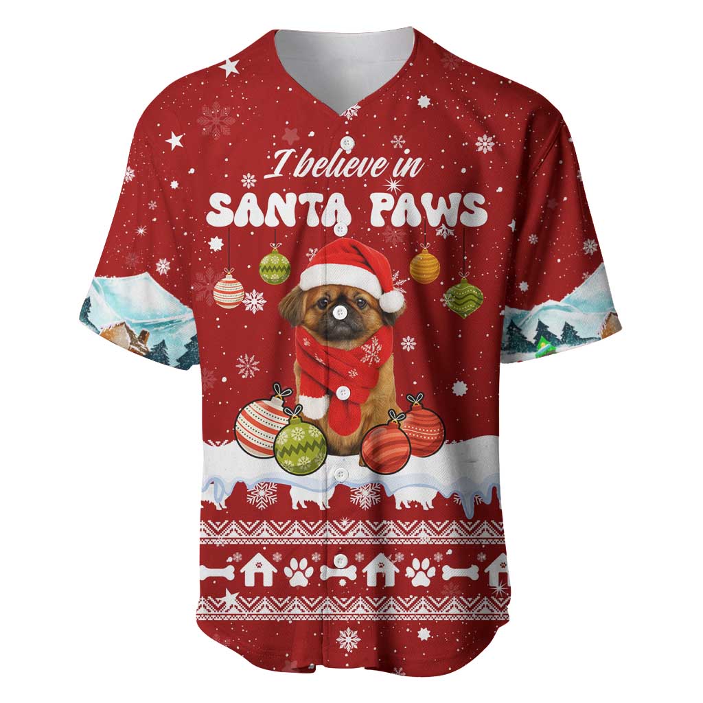 Pekingese Dog I Believe In Santa Paws Christmas Baseball Jersey Xmas Holiday Patterns - Wonder Print Shop