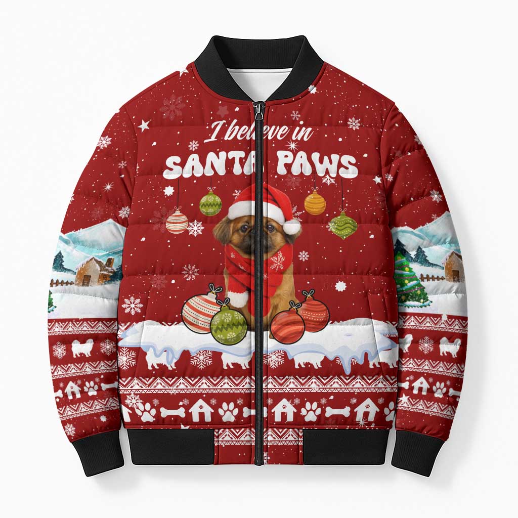 Pekingese Dog I Believe In Santa Paws Christmas Bomber Puffer Jacket Xmas Holiday Patterns - Wonder Print Shop