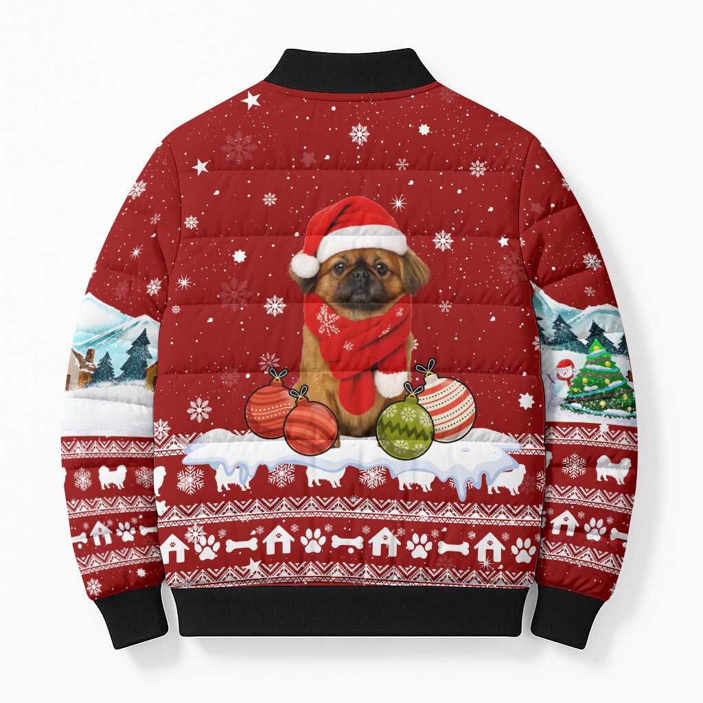 Pekingese Dog I Believe In Santa Paws Christmas Bomber Puffer Jacket Xmas Holiday Patterns - Wonder Print Shop