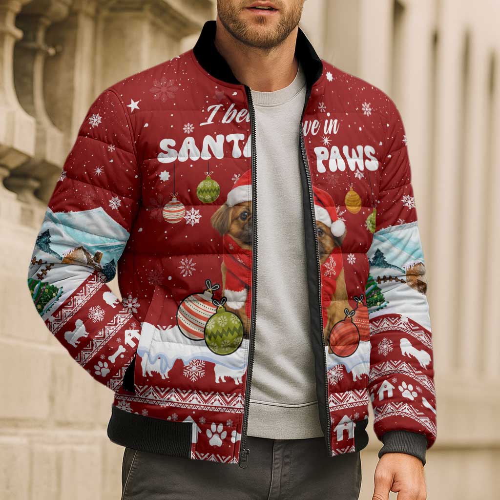 Pekingese Dog I Believe In Santa Paws Christmas Bomber Puffer Jacket Xmas Holiday Patterns - Wonder Print Shop