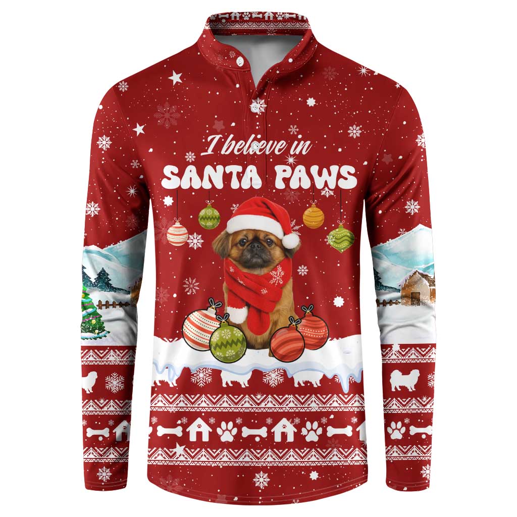 Pekingese Dog I Believe In Santa Paws Christmas Button Sweatshirt Xmas Holiday Patterns - Wonder Print Shop