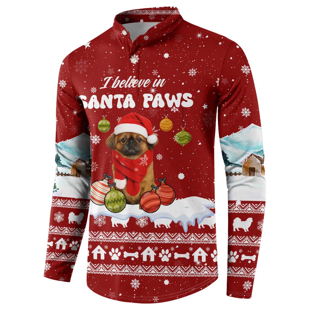 Pekingese Dog I Believe In Santa Paws Christmas Button Sweatshirt Xmas Holiday Patterns - Wonder Print Shop