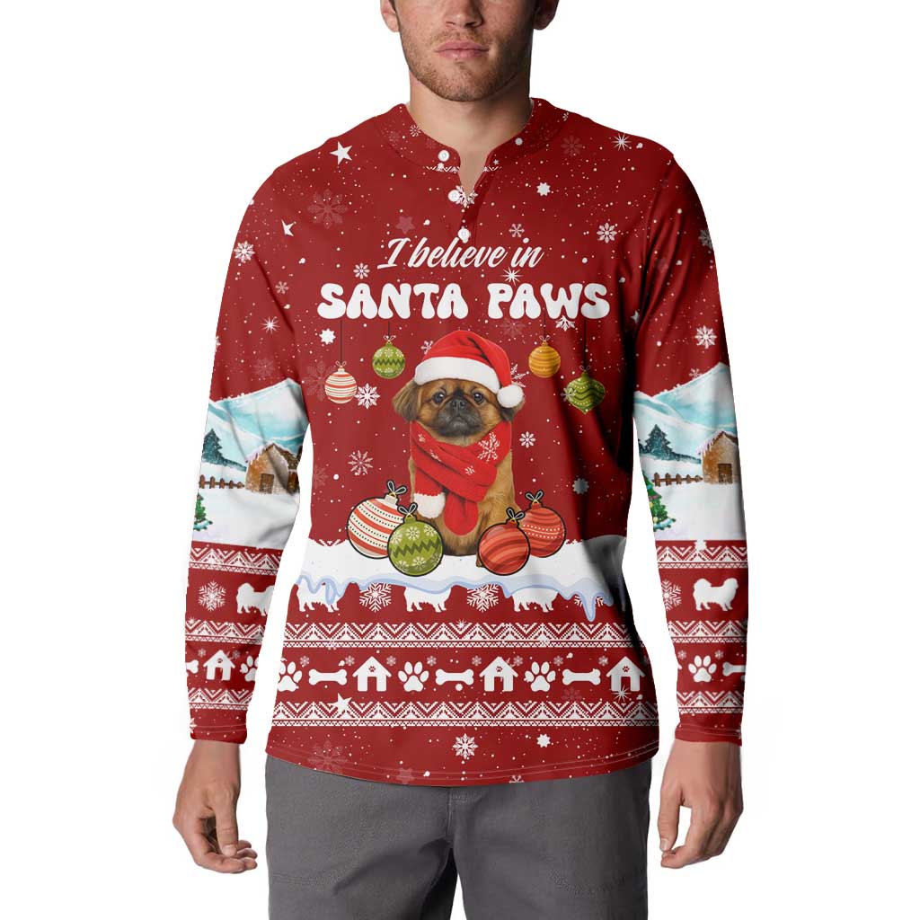 Pekingese Dog I Believe In Santa Paws Christmas Button Sweatshirt Xmas Holiday Patterns - Wonder Print Shop