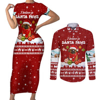 Pekingese Dog I Believe In Santa Paws Christmas Couples Matching Short Sleeve Bodycon Dress and Long Sleeve Button Shirt Xmas Holiday Patterns - Wonder Print Shop