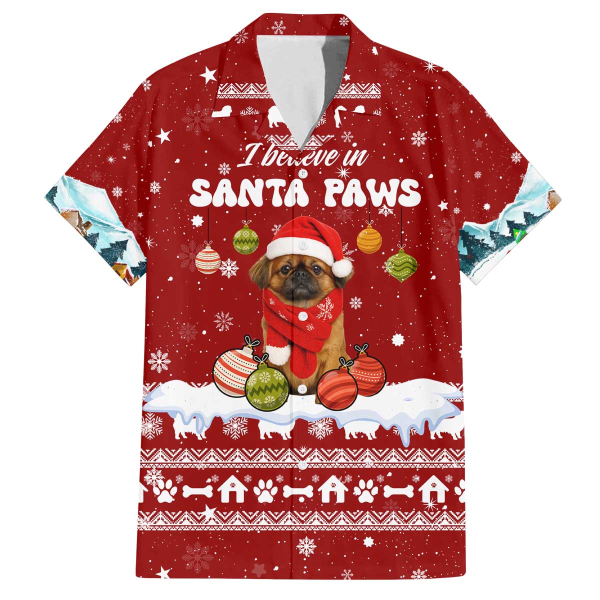 Pekingese Dog I Believe In Santa Paws Christmas Family Matching Off The Shoulder Long Sleeve Dress and Hawaiian Shirt Xmas Holiday Patterns - Wonder Print Shop