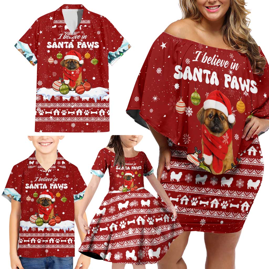 Pekingese Dog I Believe In Santa Paws Christmas Family Matching Off Shoulder Short Dress and Hawaiian Shirt Xmas Holiday Patterns - Wonder Print Shop