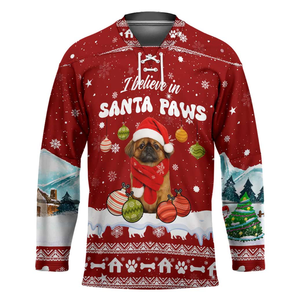 Pekingese Dog I Believe In Santa Paws Christmas Hockey Jersey Xmas Holiday Patterns - Wonder Print Shop