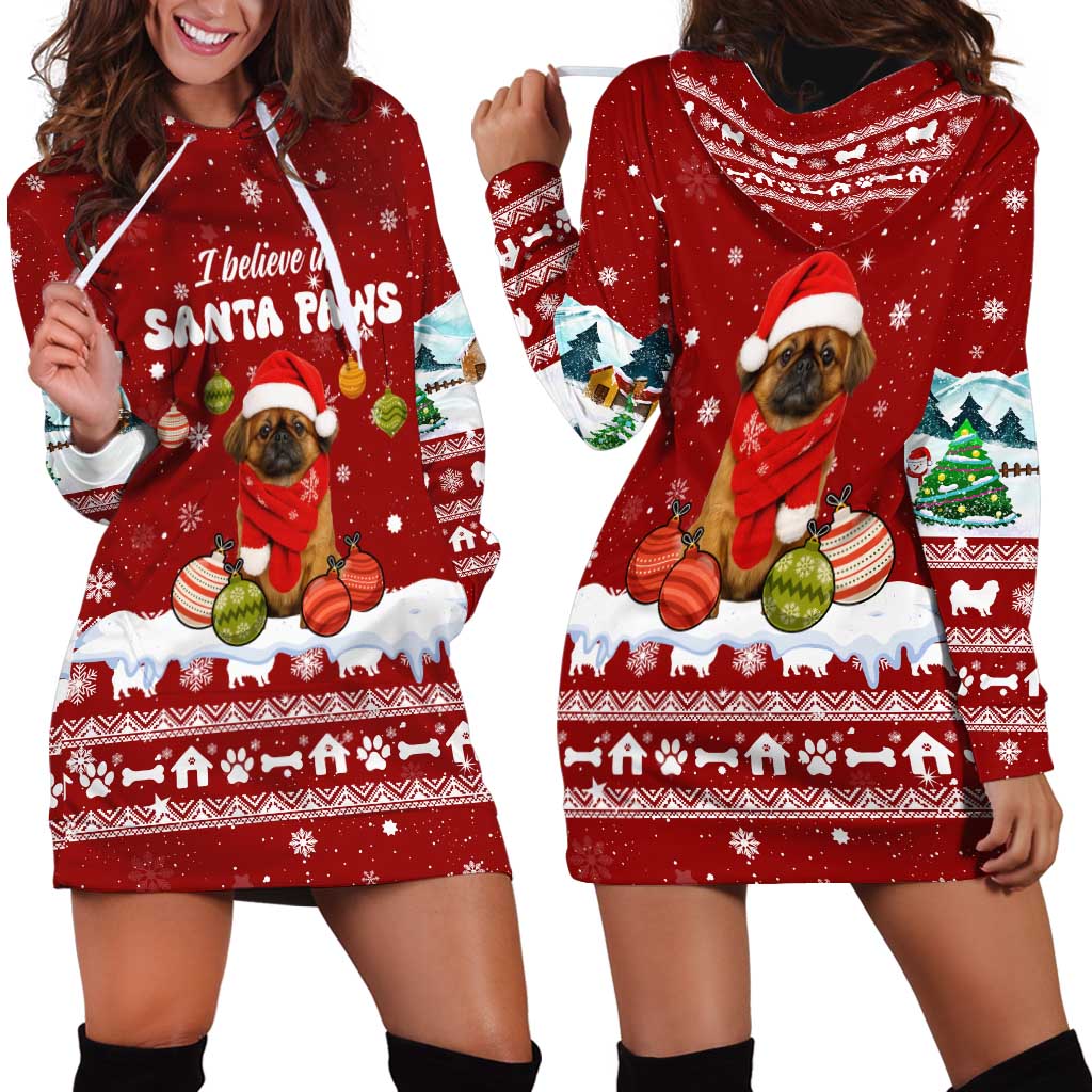 Pekingese Dog I Believe In Santa Paws Christmas Hoodie Dress Xmas Holiday Patterns - Wonder Print Shop