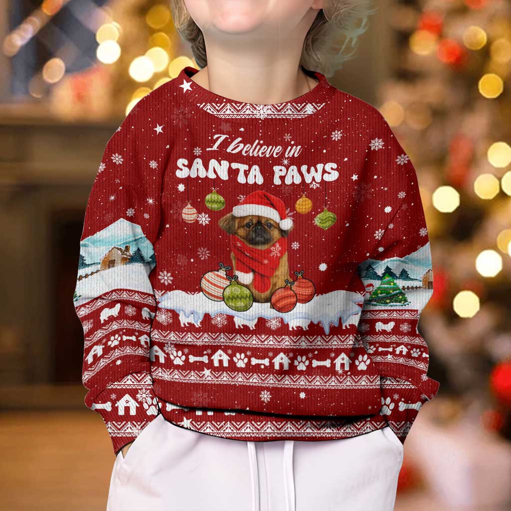 Pekingese Dog I Believe In Santa Paws Christmas Kid Ugly Christmas Sweater Xmas Holiday Patterns - Wonder Print Shop