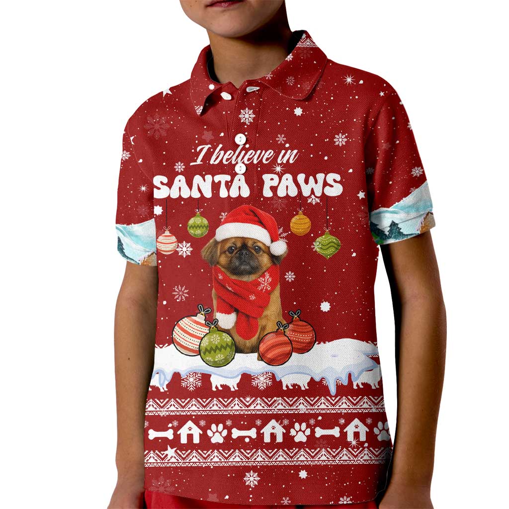 Pekingese Dog I Believe In Santa Paws Christmas Kid Polo Shirt Xmas Holiday Patterns - Wonder Print Shop