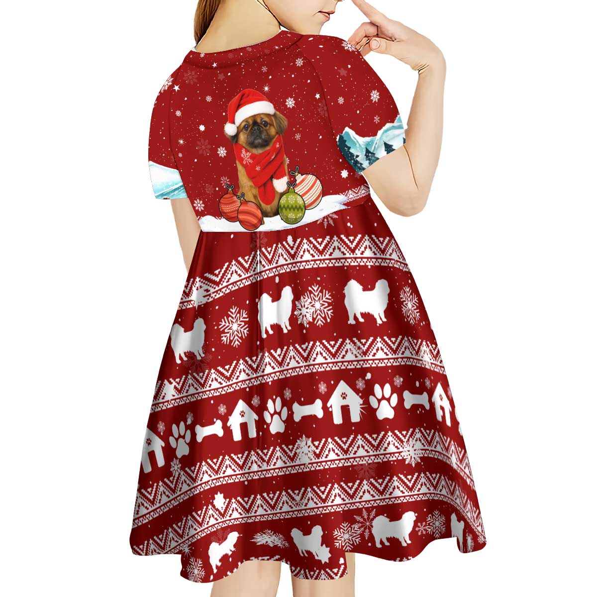 Pekingese Dog I Believe In Santa Paws Christmas Kid Short Sleeve Dress Xmas Holiday Patterns - Wonder Print Shop