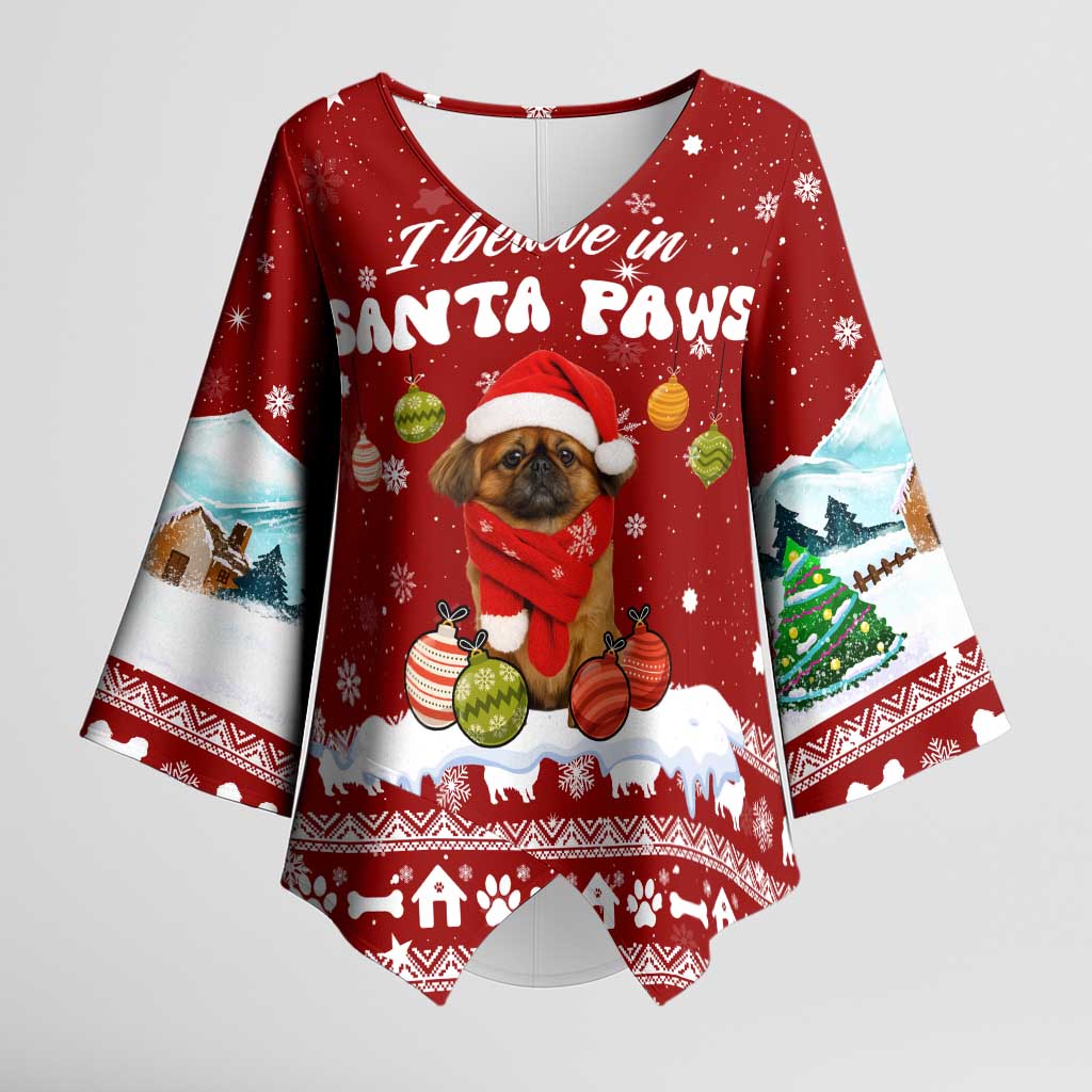 Pekingese Dog I Believe In Santa Paws Christmas Kimono Sleeve Blouse Xmas Holiday Patterns - Wonder Print Shop
