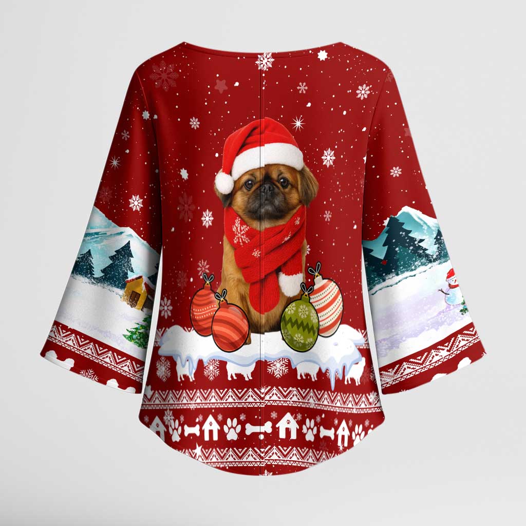 Pekingese Dog I Believe In Santa Paws Christmas Kimono Sleeve Blouse Xmas Holiday Patterns - Wonder Print Shop