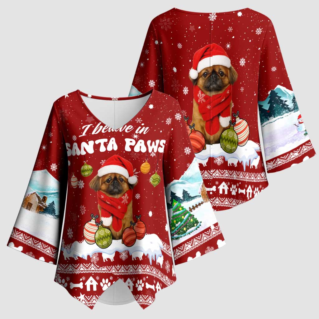 Pekingese Dog I Believe In Santa Paws Christmas Kimono Sleeve Blouse Xmas Holiday Patterns - Wonder Print Shop