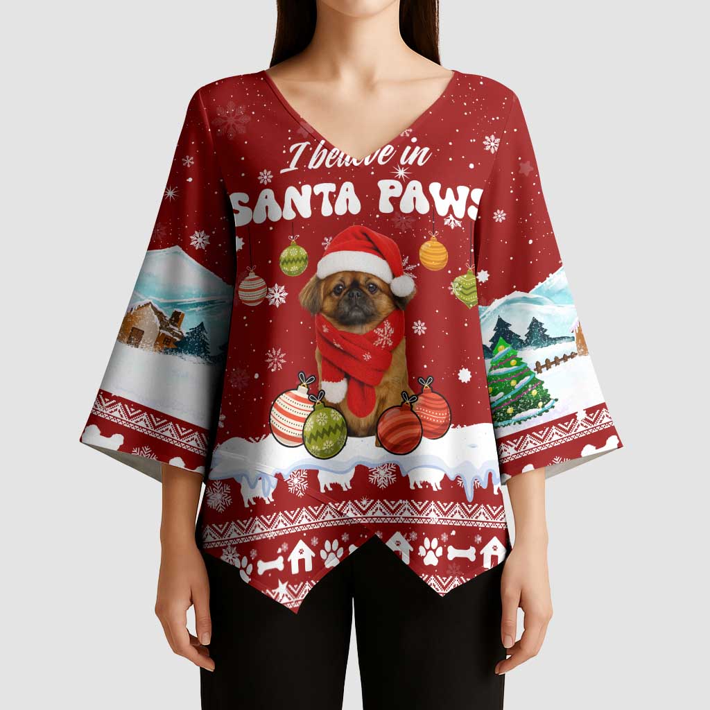 Pekingese Dog I Believe In Santa Paws Christmas Kimono Sleeve Blouse Xmas Holiday Patterns - Wonder Print Shop