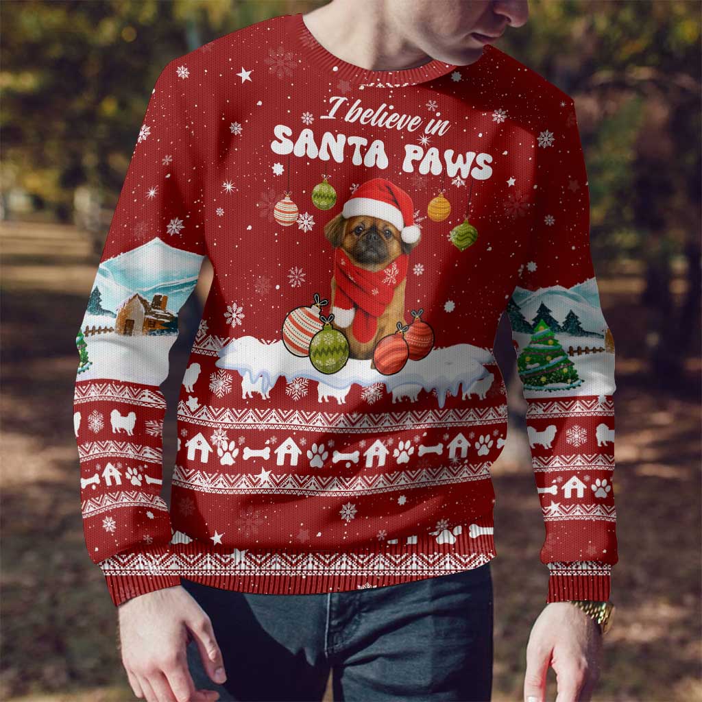 Pekingese Dog I Believe In Santa Paws Christmas Ugly Christmas Sweater Xmas Holiday Patterns - Wonder Print Shop