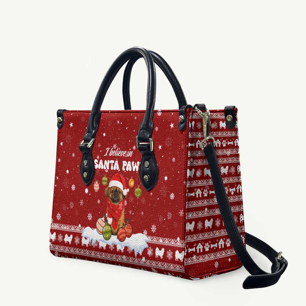 Pekingese Dog I Believe In Santa Paws Christmas Leather Bag Xmas Holiday Patterns - Wonder Print Shop