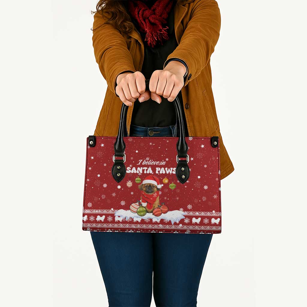 Pekingese Dog I Believe In Santa Paws Christmas Leather Bag Xmas Holiday Patterns - Wonder Print Shop