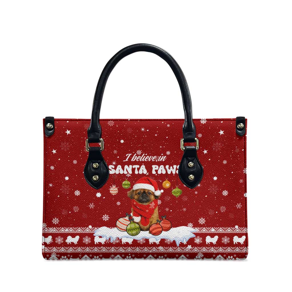 Pekingese Dog I Believe In Santa Paws Christmas Leather Bag Xmas Holiday Patterns - Wonder Print Shop