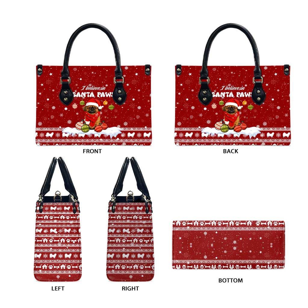 Pekingese Dog I Believe In Santa Paws Christmas Leather Bag Xmas Holiday Patterns - Wonder Print Shop