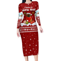 Pekingese Dog I Believe In Santa Paws Christmas Long Sleeve Bodycon Dress Xmas Holiday Patterns - Wonder Print Shop
