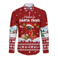 Pekingese Dog I Believe In Santa Paws Christmas Long Sleeve Button Shirt Xmas Holiday Patterns - Wonder Print Shop