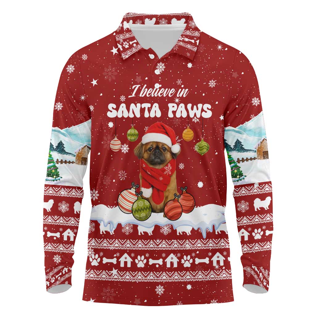 Pekingese Dog I Believe In Santa Paws Christmas Long Sleeve Polo Shirt Xmas Holiday Patterns - Wonder Print Shop