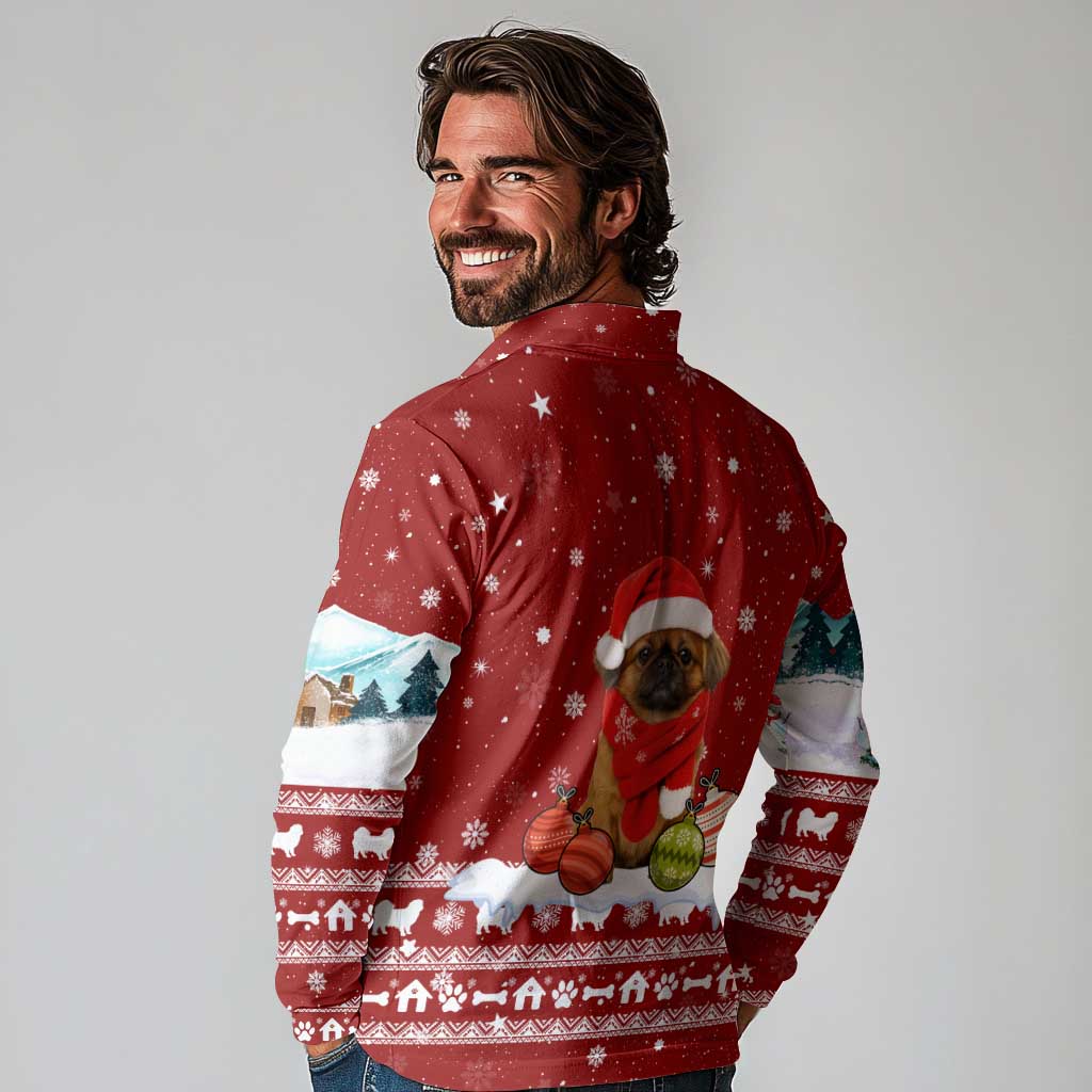 Pekingese Dog I Believe In Santa Paws Christmas Long Sleeve Polo Shirt Xmas Holiday Patterns - Wonder Print Shop