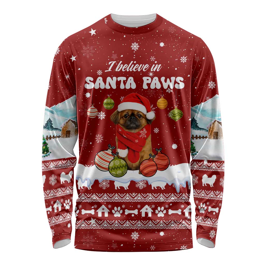 Pekingese Dog I Believe In Santa Paws Christmas Long Sleeve Shirt Xmas Holiday Patterns - Wonder Print Shop