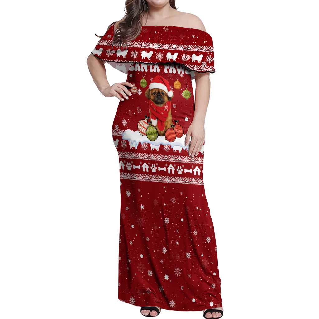 Pekingese Dog I Believe In Santa Paws Christmas Off Shoulder Maxi Dress Xmas Holiday Patterns - Wonder Print Shop