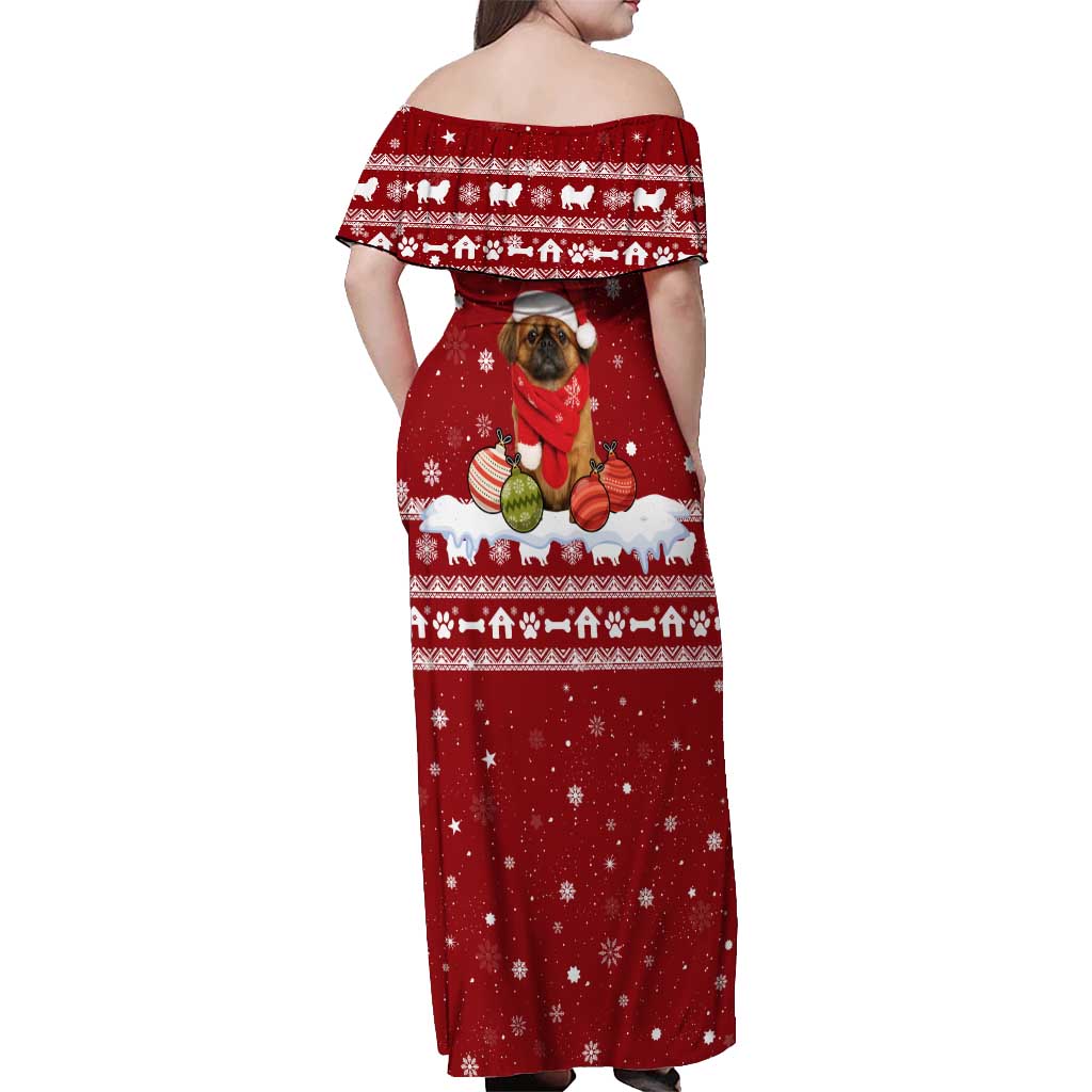 Pekingese Dog I Believe In Santa Paws Christmas Off Shoulder Maxi Dress Xmas Holiday Patterns - Wonder Print Shop