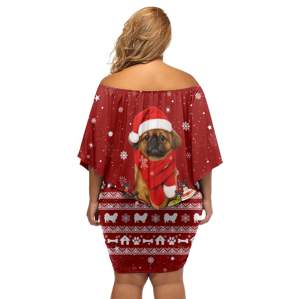 Pekingese Dog I Believe In Santa Paws Christmas Off Shoulder Short Dress Xmas Holiday Patterns - Wonder Print Shop
