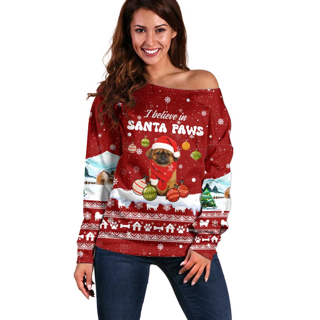 Pekingese Dog I Believe In Santa Paws Christmas Off Shoulder Sweater Xmas Holiday Patterns - Wonder Print Shop