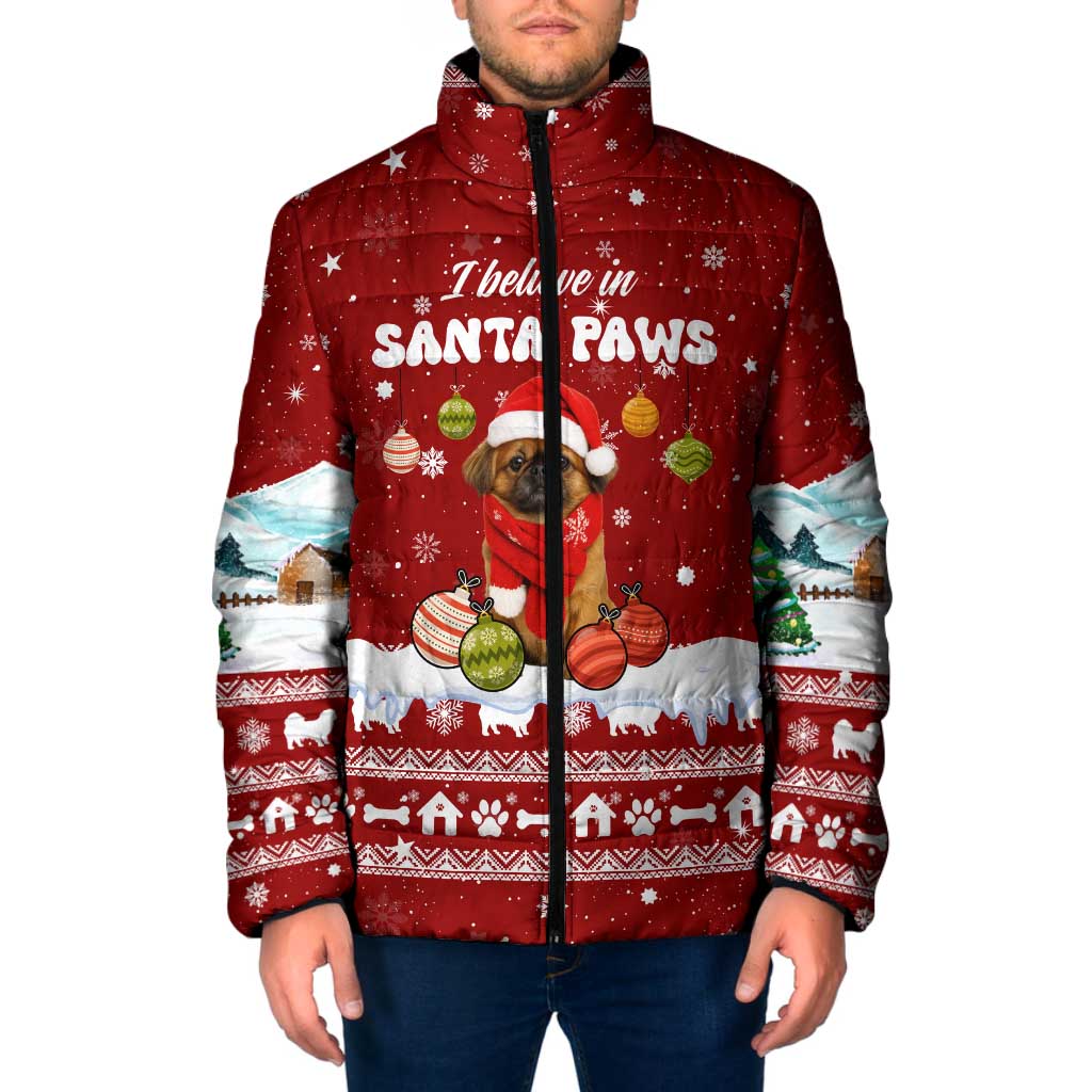 Pekingese Dog I Believe In Santa Paws Christmas Padded Jacket Xmas Holiday Patterns - Wonder Print Shop
