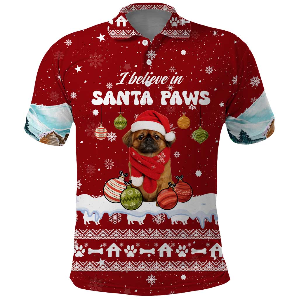 Pekingese Dog I Believe In Santa Paws Christmas Polo Shirt Xmas Holiday Patterns - Wonder Print Shop
