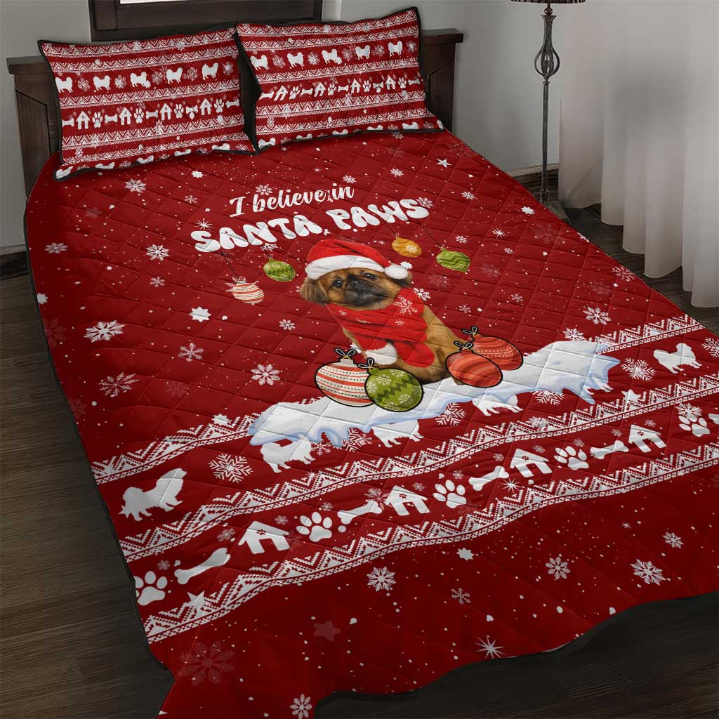 Pekingese Dog I Believe In Santa Paws Christmas Quilt Bed Set Xmas Holiday Patterns - Wonder Print Shop