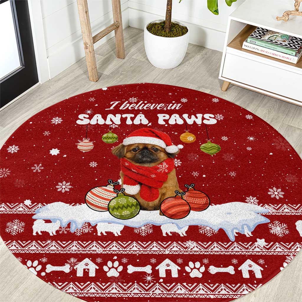 Pekingese Dog I Believe In Santa Paws Christmas Round Carpet Xmas Holiday Patterns - Wonder Print Shop