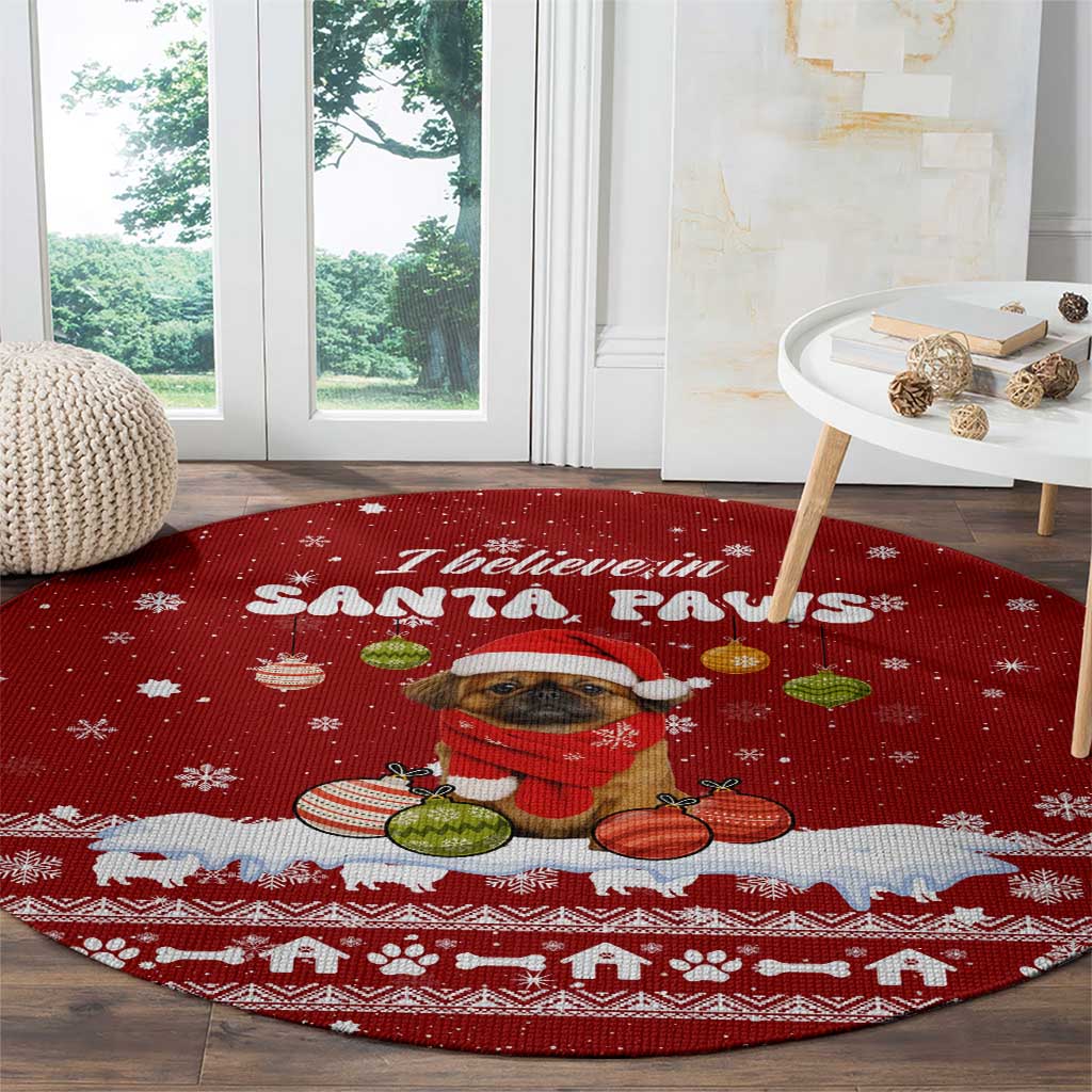 Pekingese Dog I Believe In Santa Paws Christmas Round Carpet Xmas Holiday Patterns - Wonder Print Shop