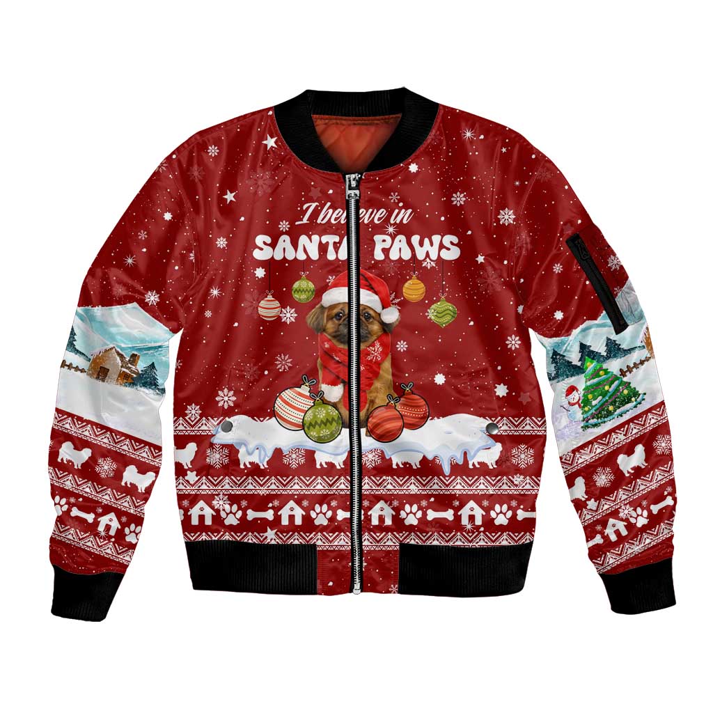 Pekingese Dog I Believe In Santa Paws Christmas Sleeve Zip Bomber Jacket Xmas Holiday Patterns - Wonder Print Shop