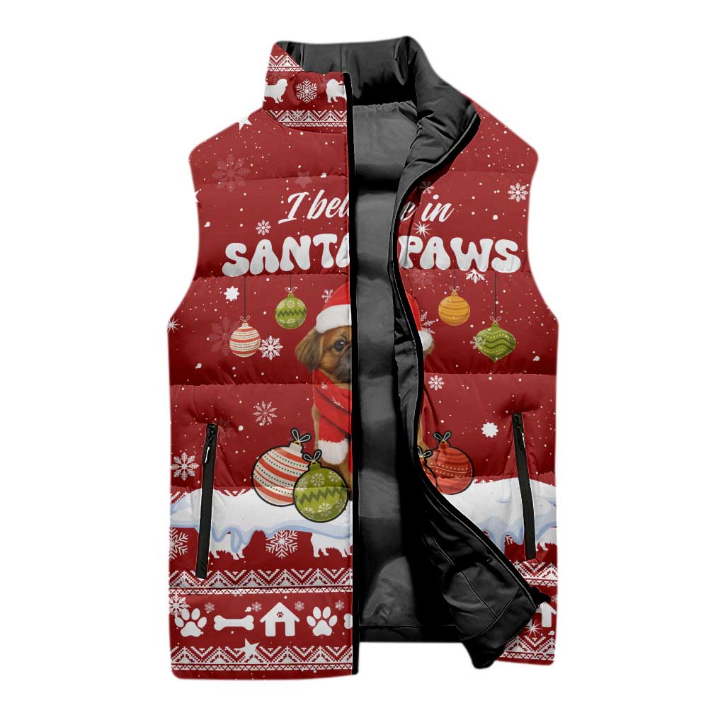 Pekingese Dog I Believe In Santa Paws Christmas Sleeveless Puffer Jacket Xmas Holiday Patterns - Wonder Print Shop